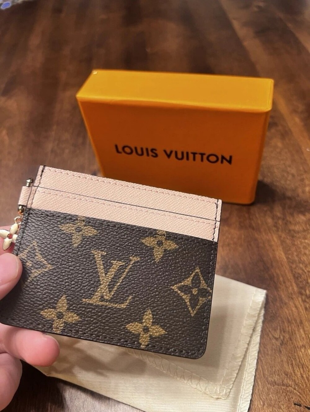 Louis Vuitton Brown & Pink Monogram Card Holder with Charm - Picture 6 of 6